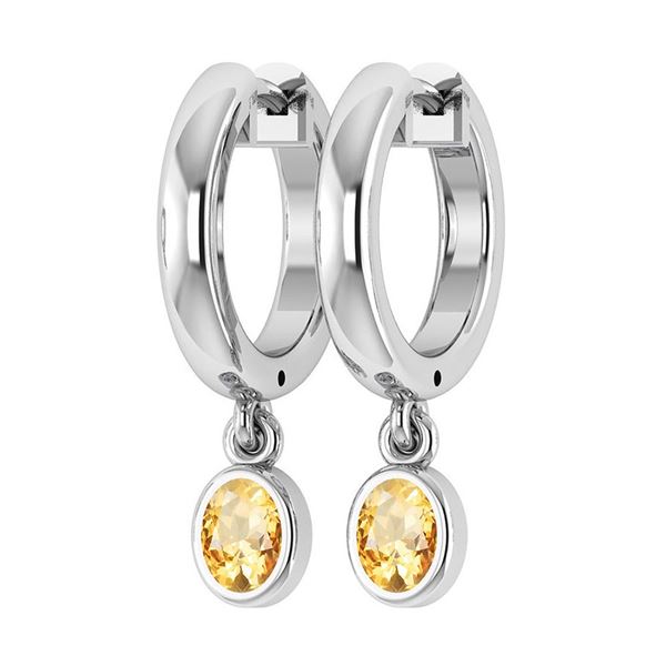 Certified 1.00 Ctw Citrine Hoop Earrings 14K White Gold