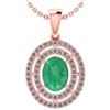 Image 1 : Certified 1.56 Ctw Emerald And Diamond 18K Rose Gold Ha