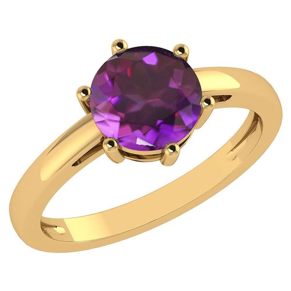 Certified 1.00Ctw Genuine Amethyst 14k Yellow Gold Halo