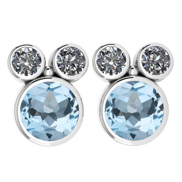 Certified 3.14 Ctw Blue Topaz And Diamond VS/SI1 Earrin