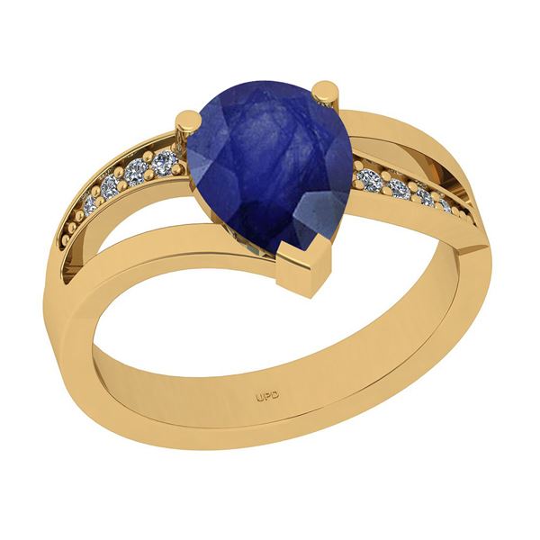 Certified 2.00 Ctw I2/I3 Blue Sapphire And Diamond 14K