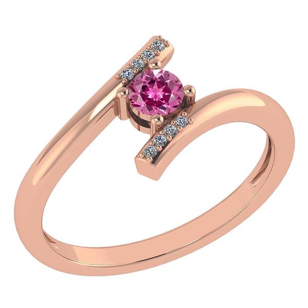 Certified 0.27 Ctw Pink Tourmaline And Diamond 14k Rose