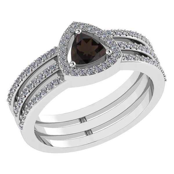 Certified 0.91 Ctw Smoky Quarzt And Diamond 14k White G