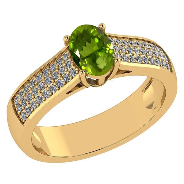 Certified 1.2Ctw Peridot And Diamond 14k Yellow Gold Ha