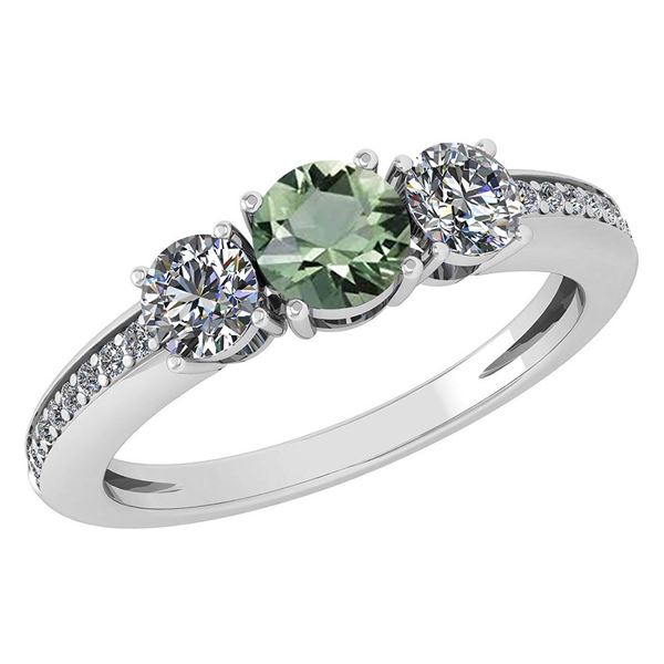 Certified 1.06 Ctw Green Amethyst And Diamond Wedding/E