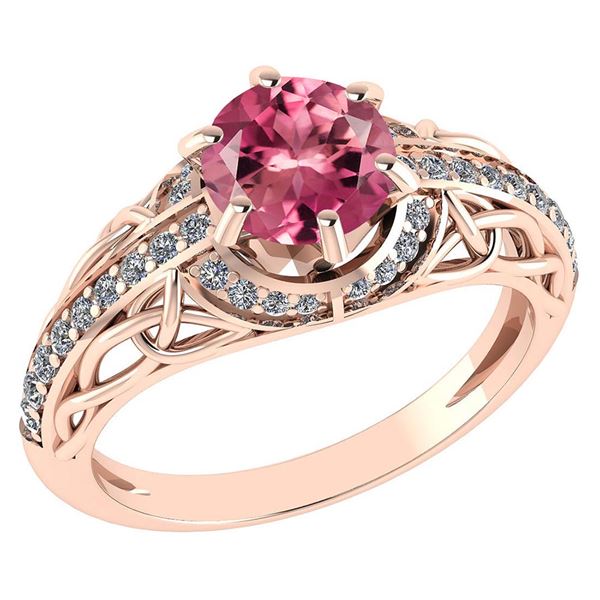 Certified 1.43 Ctw Pink Tourmaline And Diamond 14K Rose