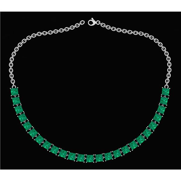 Certified 18.75 Ctw Emerlad Princess Shape Necklace For