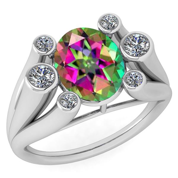 Certified 2.82 Ctw Mystic Topaz And Diamond VS/SI1 Ring