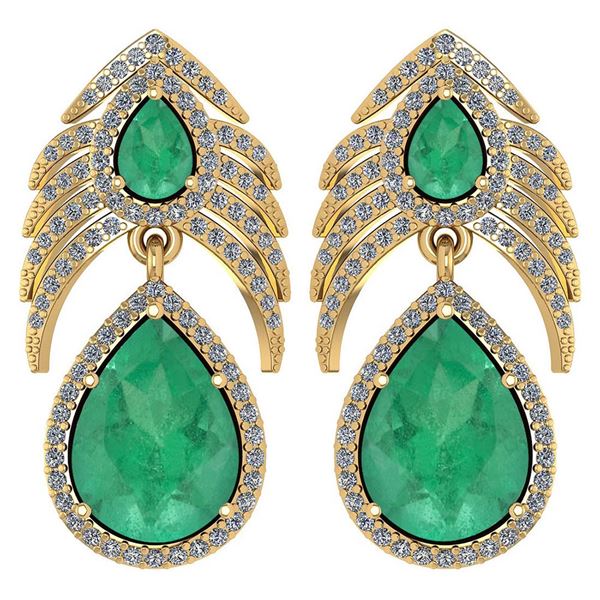 Certified 7.38 Ctw Emerlad And Diamond Pear Shape Hangl