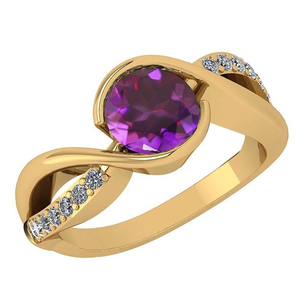 Certified 1.44 Ctw Amethyst And Diamond 14k Yellow Gold