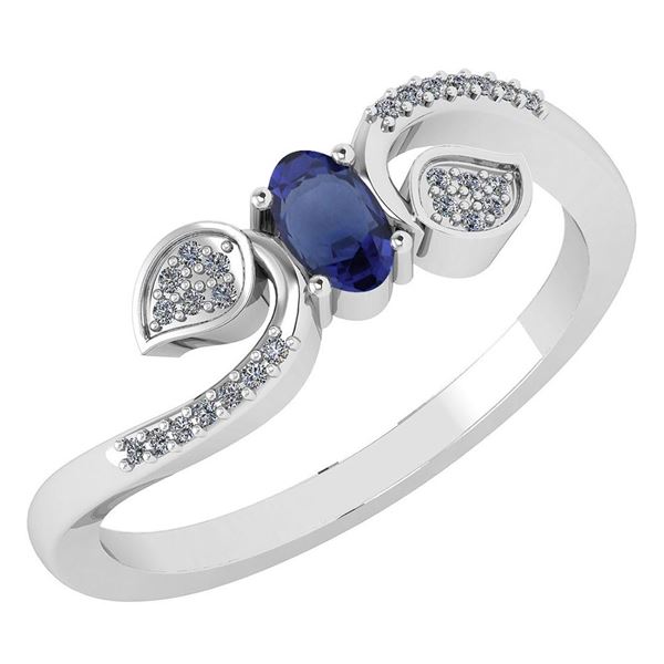Certified 0.28 CTW Blue Sapphire And Diamond 14k White