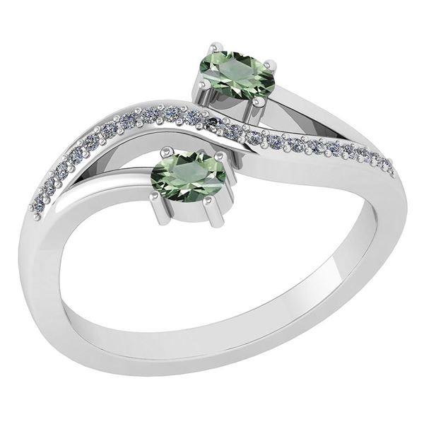 Certified 0.53 Ctw Green Amethyst And Diamond 14k White