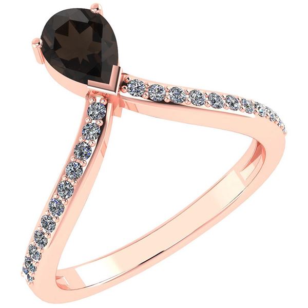 Certified 0.97 Ctw Smoky Quarzt And Diamond 14k Rose Go