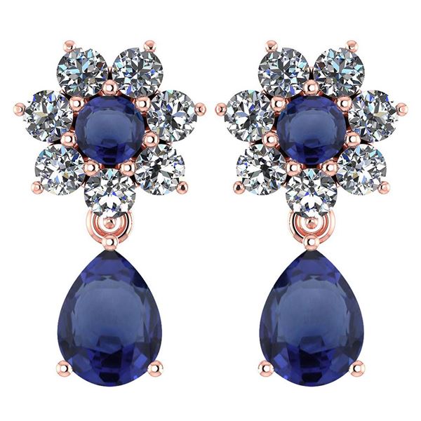 Certified 4.86 Ctw Blue Sapphire And Diamond 18K Rose G