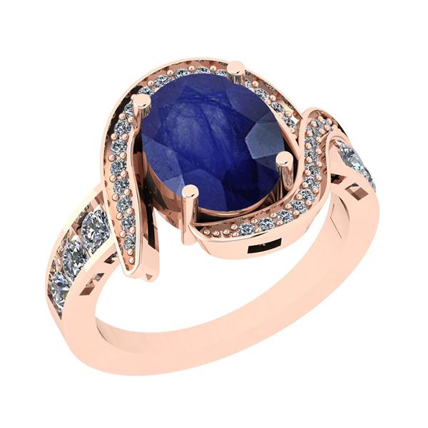 Certified 3.01 Ctw I2/I3 Blue Sapphire And Diamond 14K