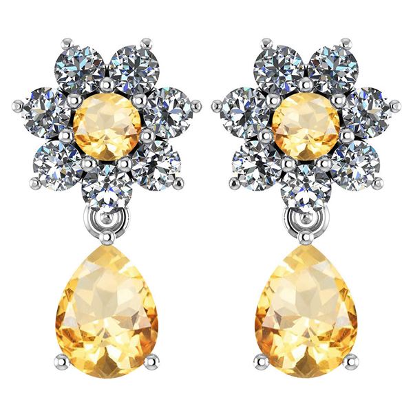 Certified 4.86 Ctw Citrine And Diamond 14k White Gold H