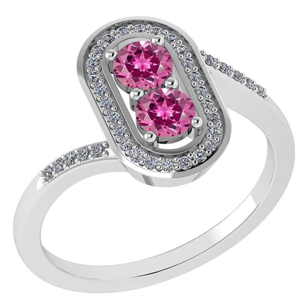 Certified 0.68 Ctw Pink Tourmaline And Diamond 14k Whit