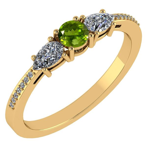 Certified 0.77 Ctw Peridot And Diamond 14k Yellow Gold
