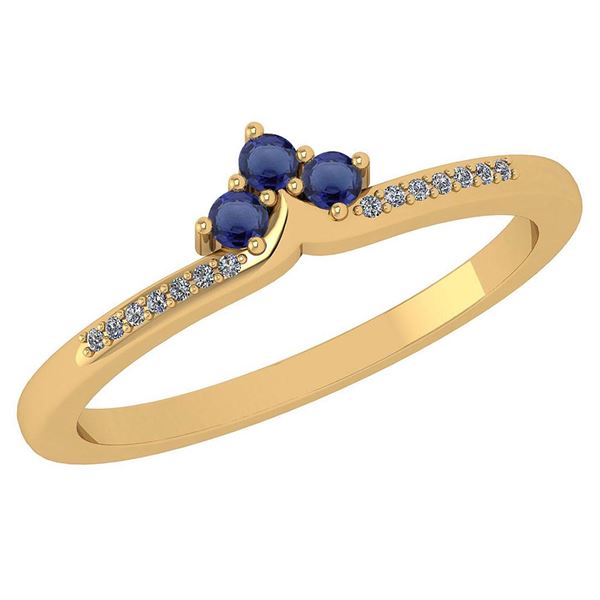 Certified 0.13 Ctw Blue Sapphire And Diamond 14k Yellow