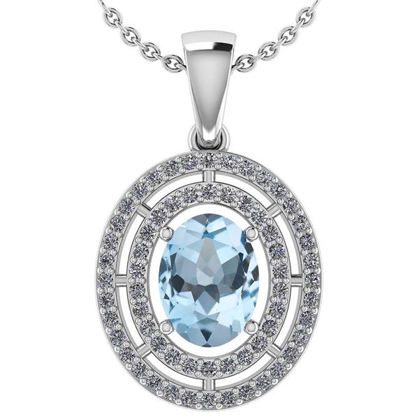 Certified 1.56 Ctw Aquamarine And Diamond 18K White Gol