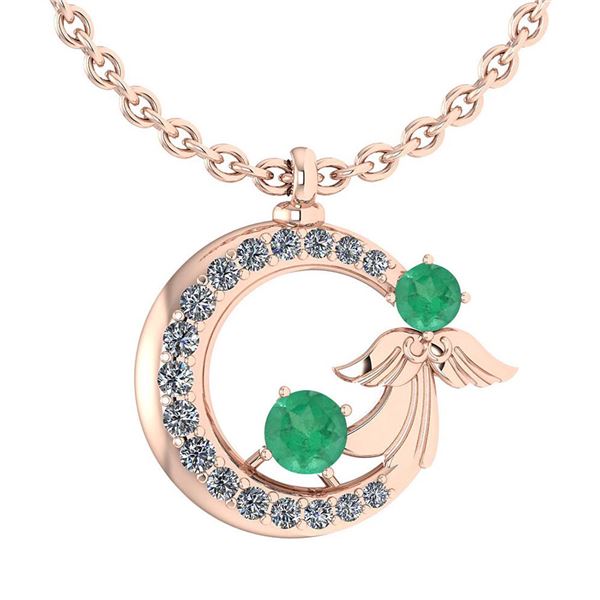 Certified 1.14 Ctw Emerald And Diamond Tiny Angel Neckl