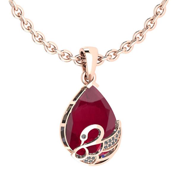 Certified 7.40 Ctw Ruby And Diamond VS/SI1 Necklace 14K
