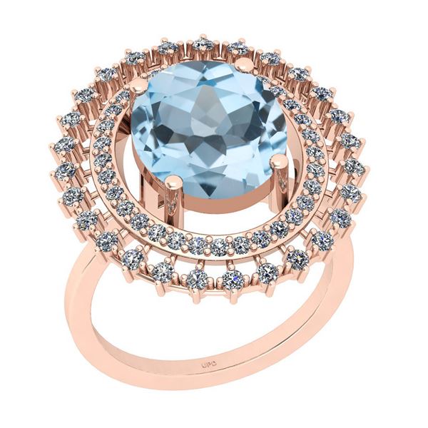 Certified 4.33 Ctw I2/I3 Blue Topaz And Diamond 14K Ros
