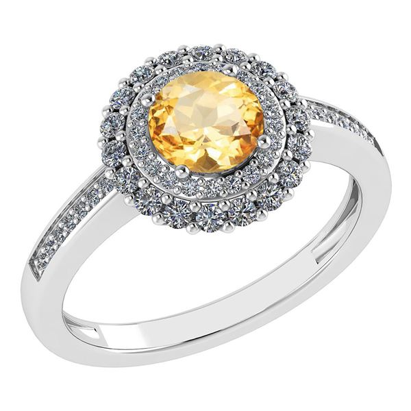 Certified 1.28 Ctw Citrine And Diamond 14k Yellow Halo