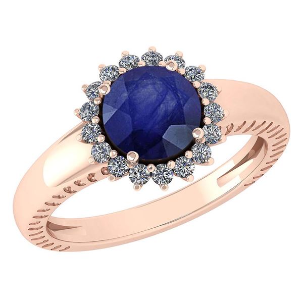 Certified 1.48 Ctw Blue Sapphire And Diamond Wedding/En