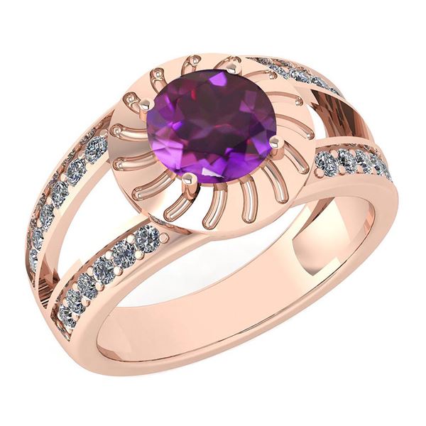 Certified 1.58 Ctw Amethyst And Diamond Wedding/Engagem