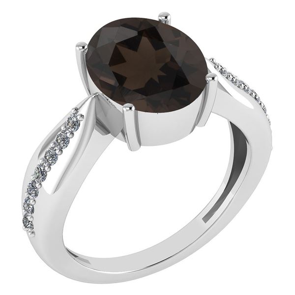 Certified 5.30 Ctw Smoky Quartz And Diamond VS/SI1 Ring