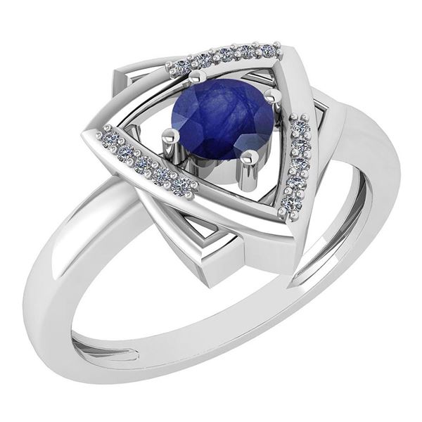 Certified 0.29 Ctw Blue Sapphire And Diamond VS/SI1 Hal
