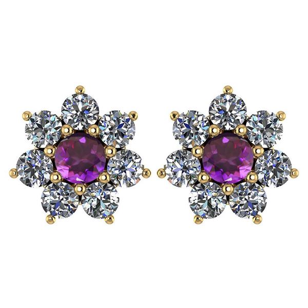Certified 1.86 Ctw Amethyst And Diamond 18K Yellow Gold