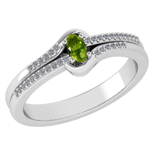 Certified 0.29 Ctw Peridot And Diamond 14k White Gold H