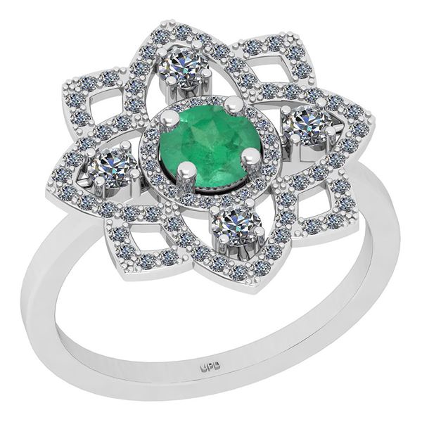 Certified 1.21 Ctw SI2/I1 Emerald And Diamond 14K White