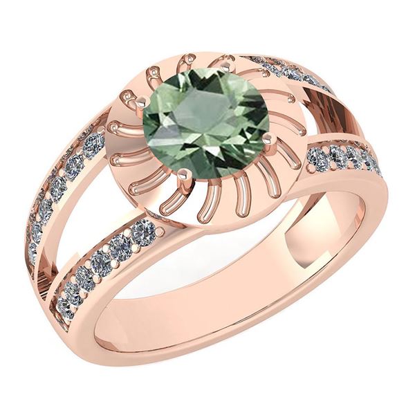 Certified 1.58 Ctw Green Amethyst And Diamond Wedding/E