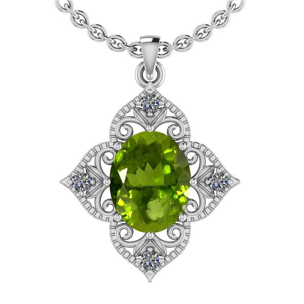 Certified 3.75 Ctw I2/I3 Peridot And Diamond 10K White