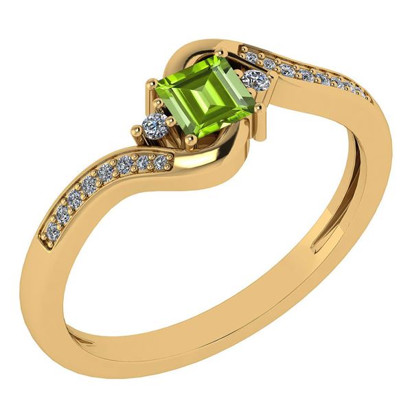 Certified 0.51 Ctw Peridot And Diamond 14k Yellow Gold