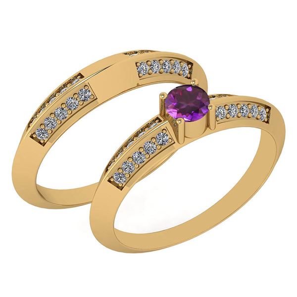 Certified 0.55 Ctw Amethyst And Diamond VS/SI1 2 Pcs Ri