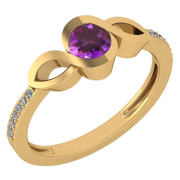 Certified 0.52 Ctw Amethyst And Diamond 18K Yellow Gold