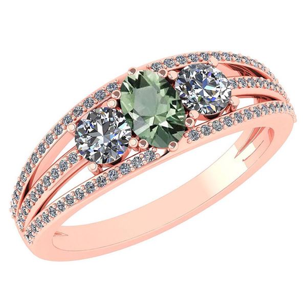 Certified 1.16 Ctw Green Amethyst And Diamond 14k Rose