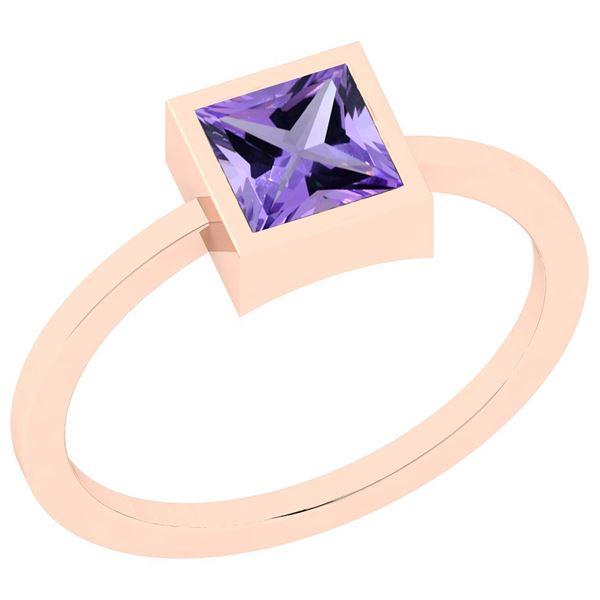 Certified 0.75 Ctw Amethyst 14K Rose Gold Solitaire Rin