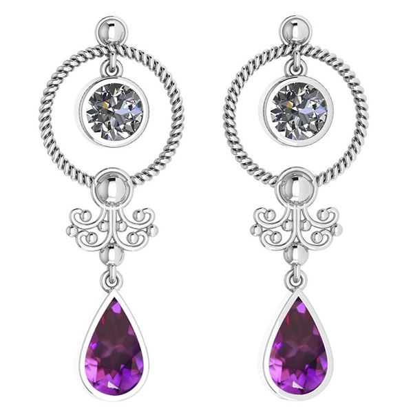 Certified 5.18 Ctw Amethyst And Diamond SI2/I1 Dangling
