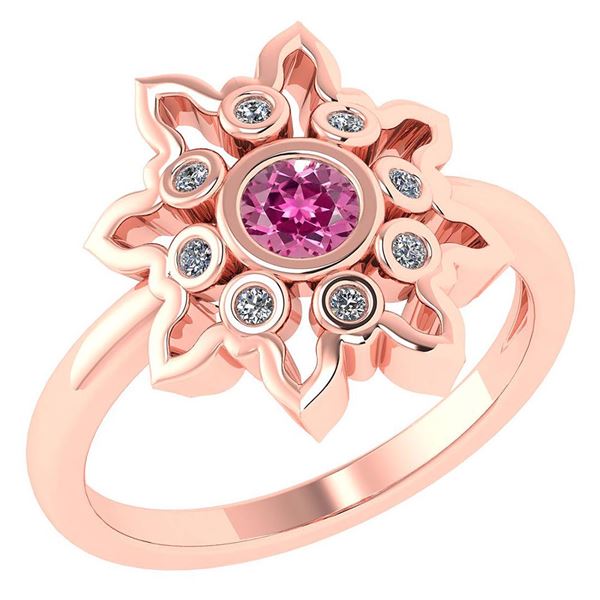 Certified 0.32 Ctw Pink Tourmaline And Diamond 14k Rose