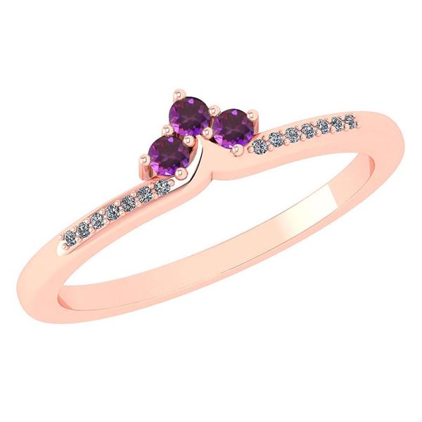 Certified 0.13 Ctw Amethyst And Diamond 14k Rose Gold H