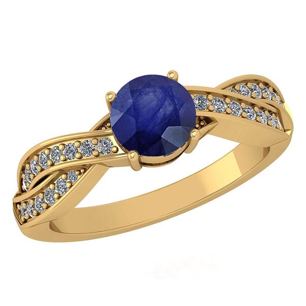 Certified 1.05 Ctw Blue Sapphire And Diamond 14K Yellow