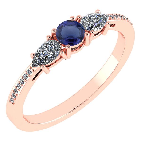 Certified 0.77 Ctw Blue Sapphire And Diamond 14k Rose G