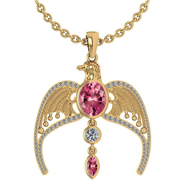 Certified 3.41 Ctw Pink Tourmaline And Diamond Eagle Ne