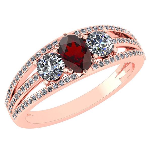 Certified 1.16 Ctw Garnet And Diamond 14k Rose Gold Hal