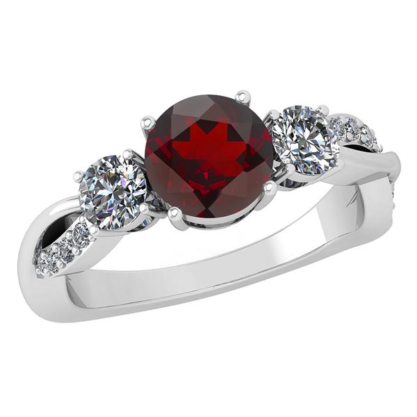 Certified 1.86 Ctw Garnet And Diamond VS/SI1 3 Stone Ri